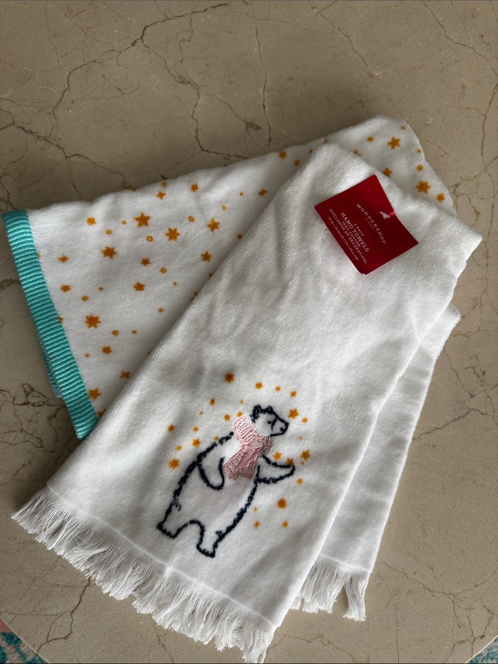 Wondershop Hand Towels with Polar Bear Embroidery and Yellow Stars ⭐️ 2 pack NWT